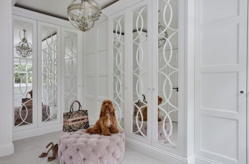 young-ascot (12) Dressing room with mirrored doors and a dog