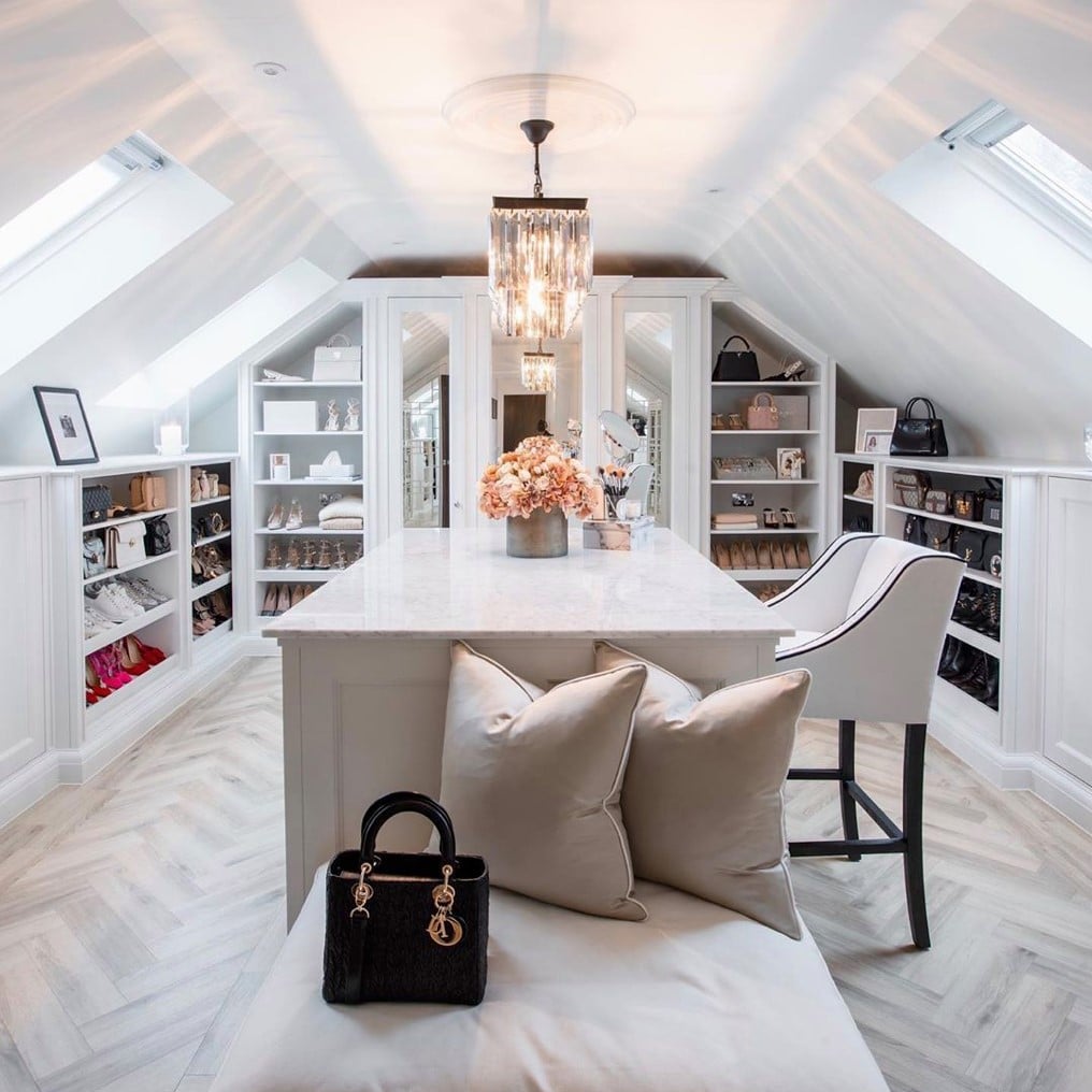 Luxury fitted Stuart dressing room with mirrored doors in white