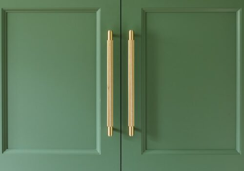 Sarah Llyod 2 Edwardian Fitted Wardrobes in green with gold handles by The Heritage Wardrobe Company