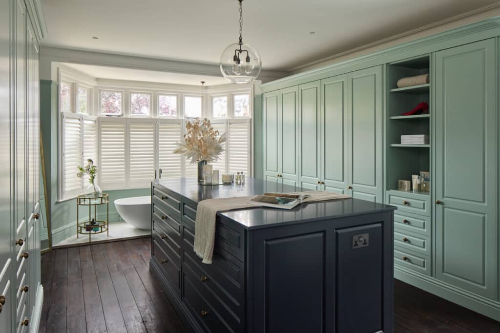 Tunbridge Wells - Emma 17 Jubilee fitted wardrobes with blue island in light green