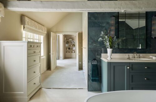 Heritage Wardrobes - Wall Hall4066-2160x1440 Victorian style bathroom vanity unit with his and hers sinks - looking through to fitted wardrobes in bedroom