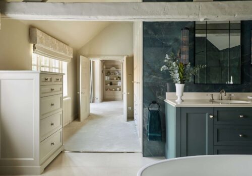 Heritage Wardrobes - Wall Hall4066-2160x1440 Victorian style bathroom vanity unit with his and hers sinks - looking through to fitted wardrobes in bedroom