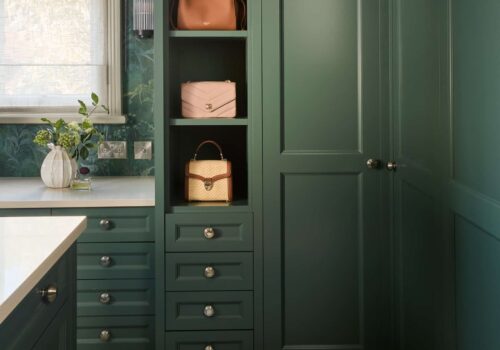 Heritage Wardrobes - Wall Hall4139 1-crop-1800x1440 Green, Victorian style dressing room with doors closed