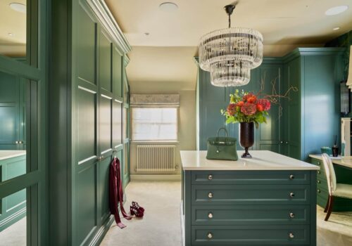Heritage Wardrobes - Wall Hall4163-2160x1440 Green, Victorian style dressing room with built-in dressing table and island